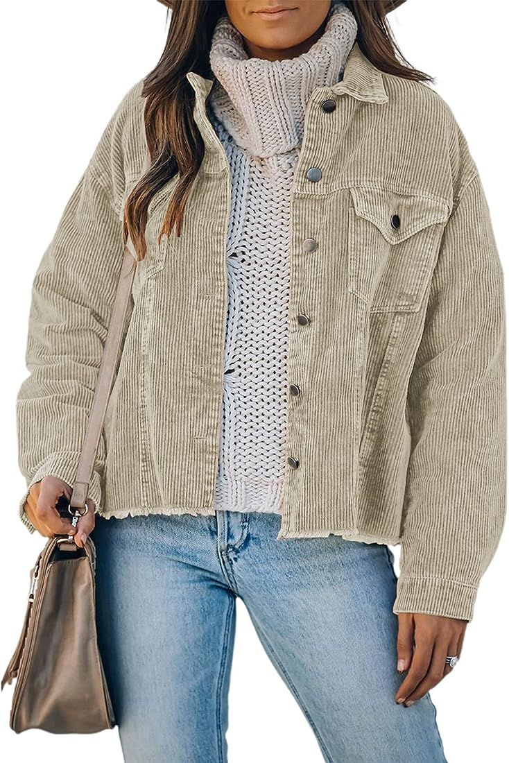 Dokotoo Womens Corduroy Jackets Button Down Long Sleeve Casual Shacket Coats Outwear | Amazon (US)