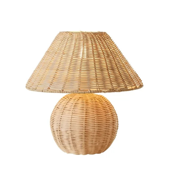 HIBIBUD Handmade Bamboo Rattan Table Lamp,Boho Wicker Bedside Lamp with 3-Color Adjustable Light,... | Walmart (US)