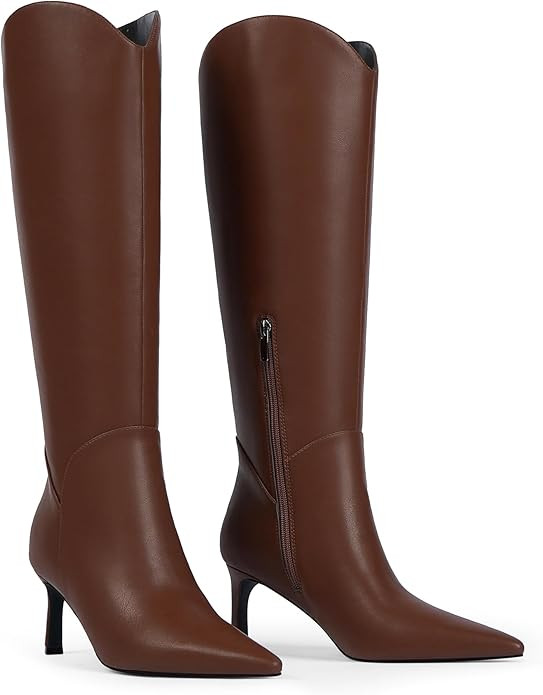 Women Knee High Boots Pointed Toe Kitten Heel Tall Boots for Women Side Zipper Fall Knee High Boo... | Amazon (US)