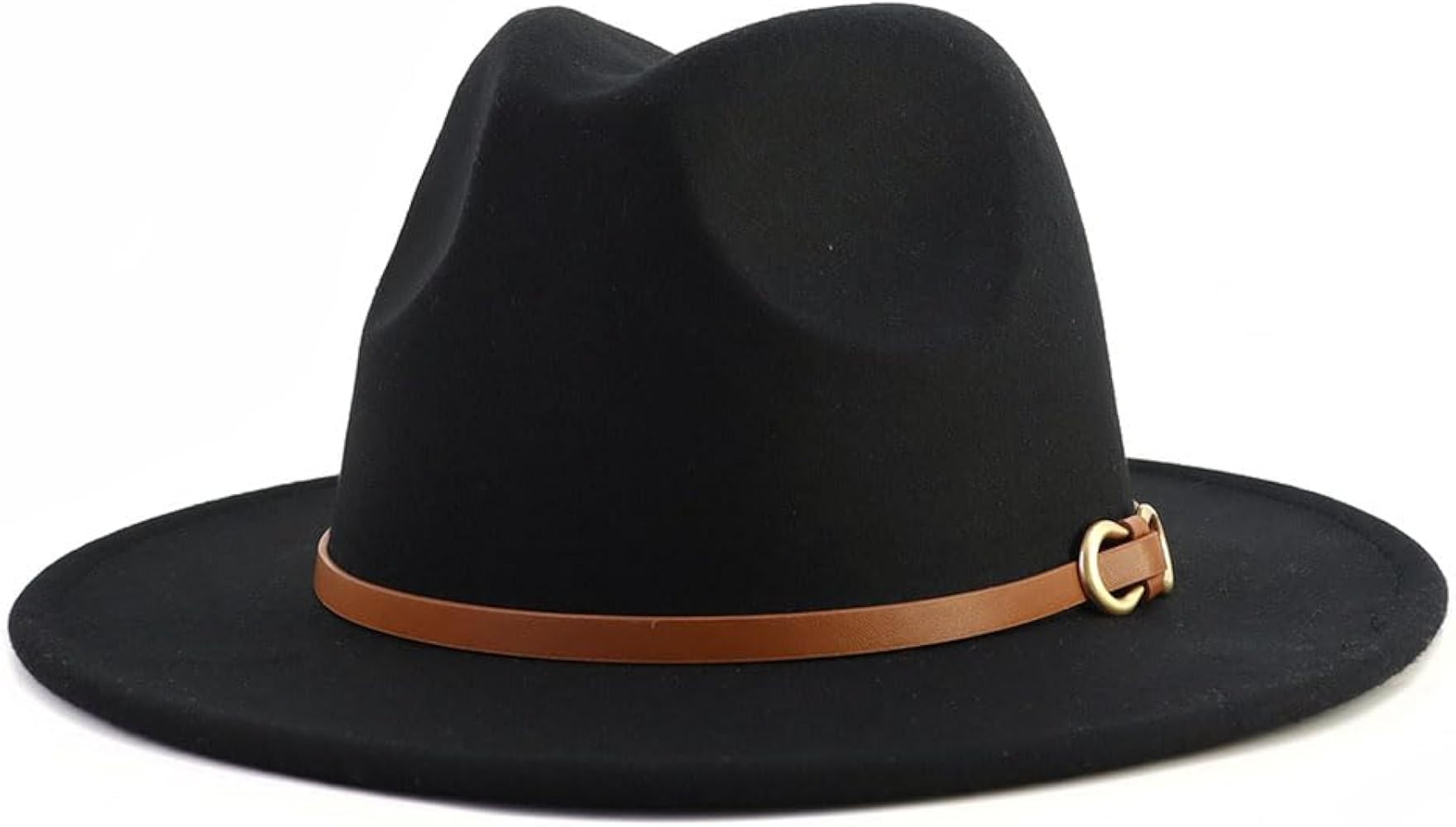 Fedora Hats for Men Women Felt Jazz Hat Wide Brim Panama Hat with Belt Buckle | Amazon (US)
