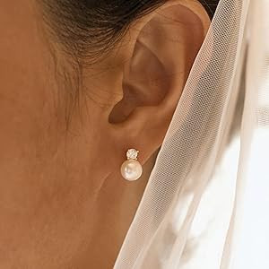 Pearl Earrings,6mm/8mm/10mm Gold/Silver Pearl Stud Earrings for Women Dainty 14K Gold CZ Diamond ... | Amazon (US)