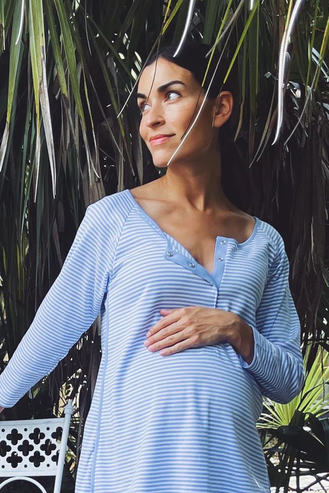 Pima Maternity Long Sleeve Nightgown in Hydrangea | LAKE Pajamas