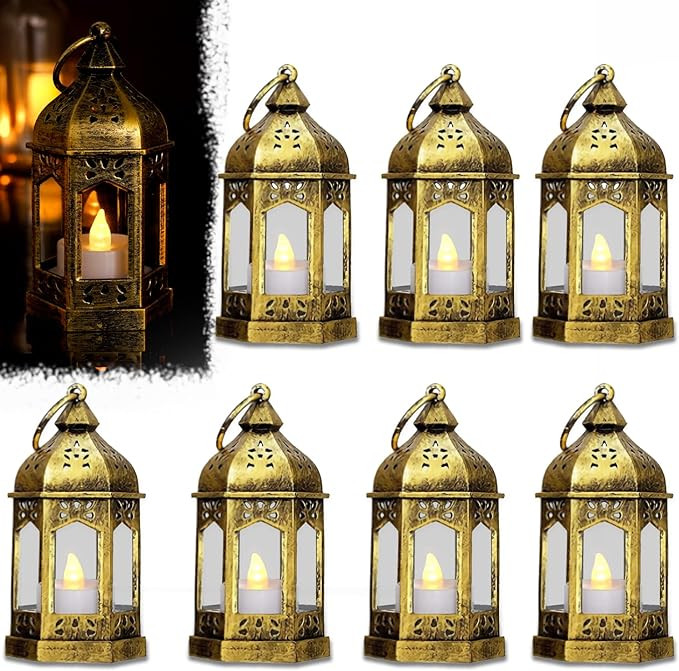 SHYMERY Mini Lantern with Flickering LED Tea Lights, Batteries Included, 8 Pack Vintage Decorativ... | Amazon (US)