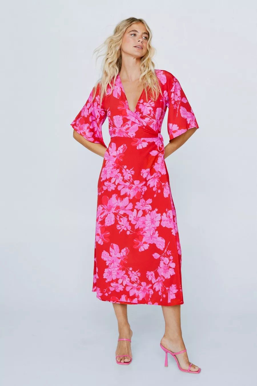 Floral Print Wrap Midi Tea Dress | Nasty Gal (US)