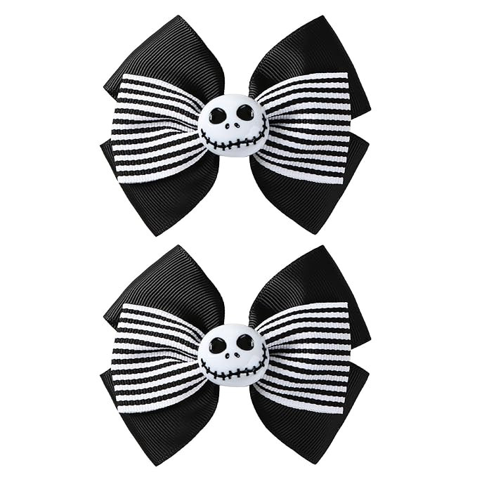 2Pcs Ghost Skull Hair Bows Black White Striped Ribbon Hair Clip Christmas Halloween Accessories P... | Amazon (US)