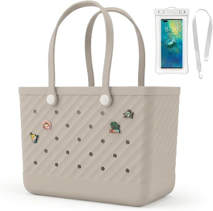 Rubber Tote Bag Extra Large & Medium, Waterproof Beach Bag for Women Men, Pool Travel Swim Silico... | Amazon (US)