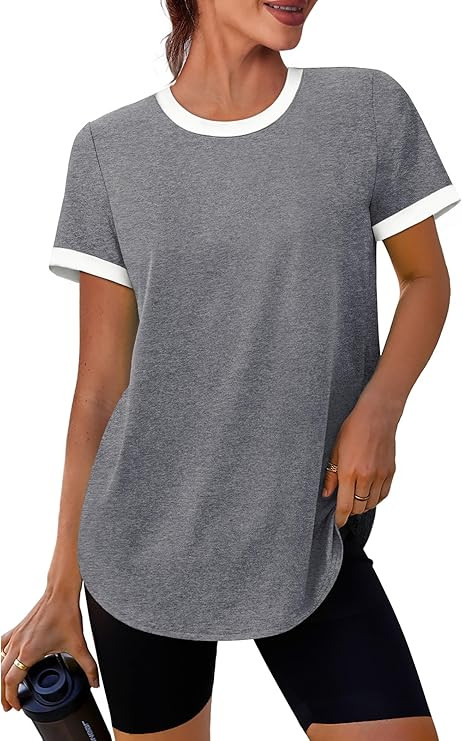 Womens Workout Tops Summer Short Sleeve Shirts Athletic Color Block Gym Clothes Outfits Sun Prote... | Amazon (US)