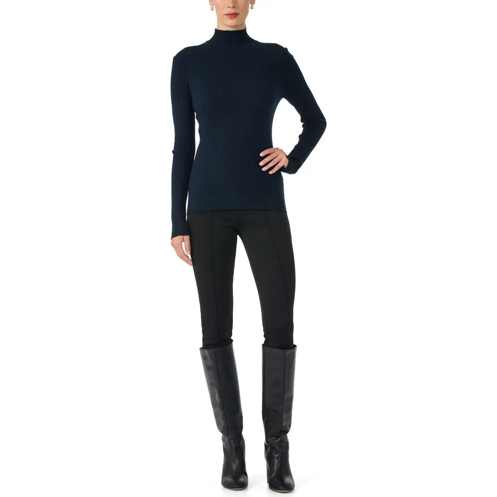 Trina Turk Hempstead Ribbed Turle Neck Sweater in Indigo at Nordstrom, Size Small | Nordstrom