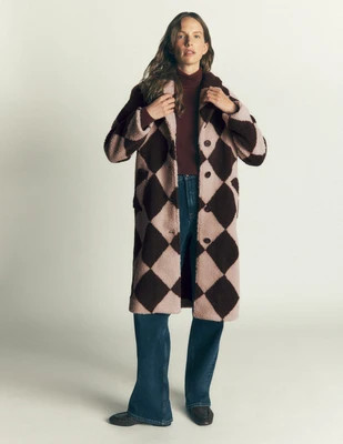 Cotswold Borg Coat-Mink & Brown Giant Borg Argyle | Boden (US)