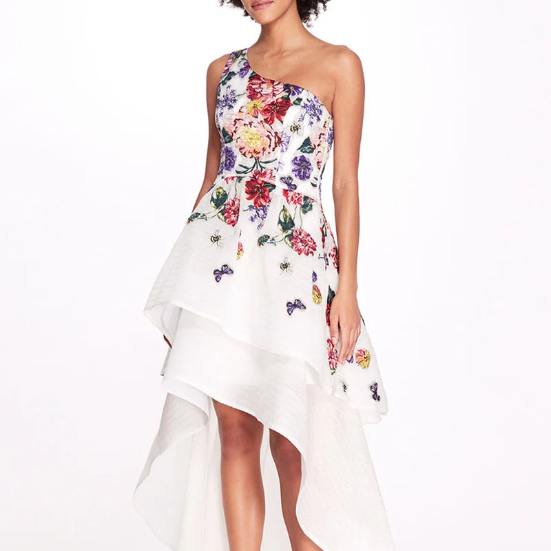 Marchesa One Shoulder Floral Gown - White - 10 | Verishop