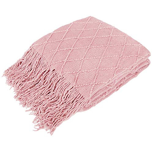 PAVILIA Light Pink Knit Throw Blanket for Couch, Twin Bed, Soft Knitted Farmhouse Sofa Throw for Living Room, Lightweight Decorative Summer Blanket for Chair, Outdoor Textured Boho Blanket, 60x80 | Amazon (US)
