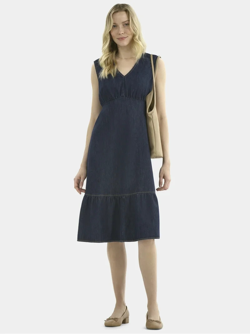 Time and Tru Women's Sleeveless Denim Dress with Ruffle Hem, XS-XXXL | Walmart (US)