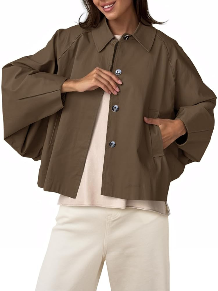 Cicy Bell Womens Cropped Jacket Lightweight Batwing Sleeve Trendy Casual Short Trench Coats Butto... | Amazon (US)