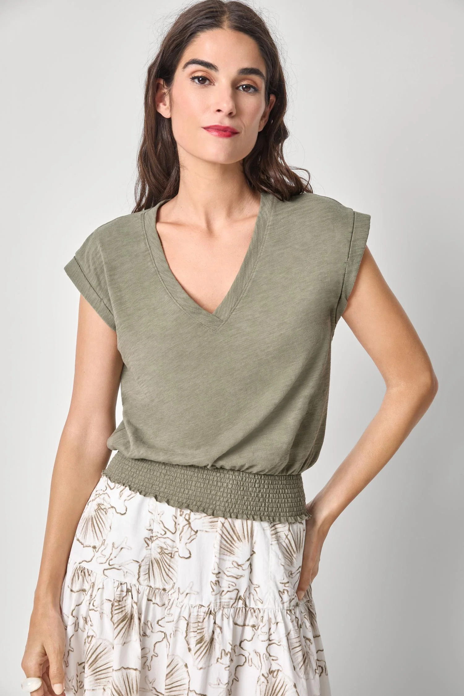 Smocked Hem V-Neck | Lilla P