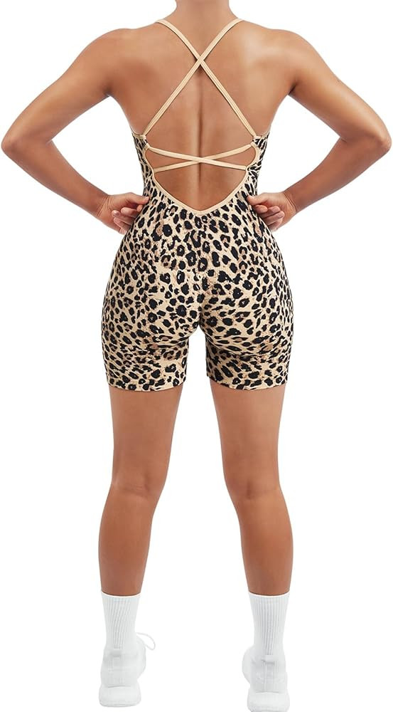 SUUKSESS Women Strappy Romper Seamless Jumpsuit Tummy Control Padded Sports Bra | Amazon (US)