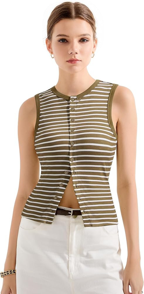 SUUKSESS Women Button Down Going Out Trendy Tops Ribbed Sexy Vest Y2K Tank Tops | Amazon (US)