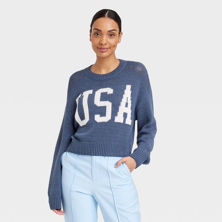 Women's USA Graphic Sweater - Blue | Target