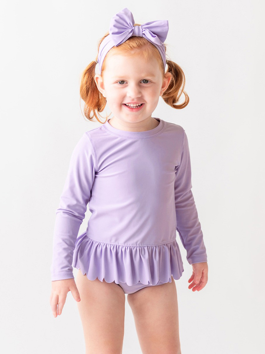 Scalloped Hem Long Sleeve Rash Guard Top | RuffleButts / RuggedButts