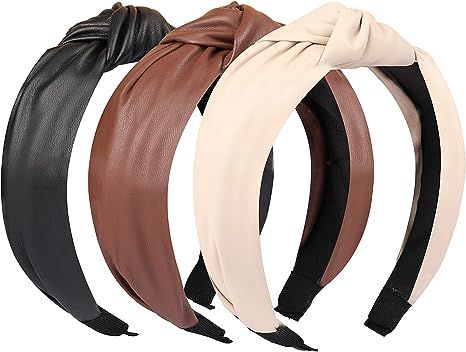 Manshui 3 Pcs Pu Leather Cross Knotted Headbands, Top Knot Pu Headband Mothers Daughters Gifts Ha... | Amazon (US)