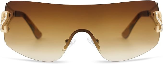 SOJOS Futuristic Rimless y2k Sunglasses for Women Oversized Trendy Shield Wrap Around Frameless S... | Amazon (US)
