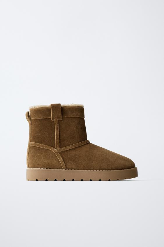 SHEARLING LEATHER ANKLE BOOTS | Zara US