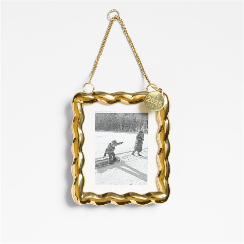 Gold Scalloped Photo Frame Christmas Tree Ornament | Crate & Barrel | Crate & Barrel