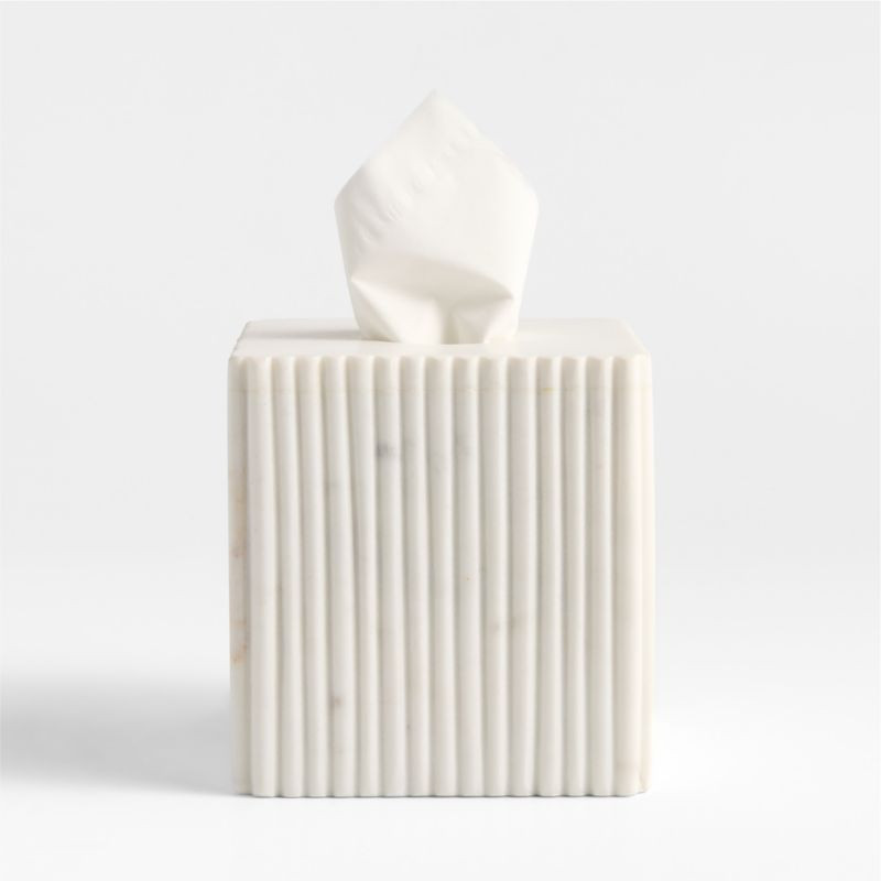 Carmen Fluted White Marble Tissue Box + Reviews | Crate & Barrel | Crate & Barrel
