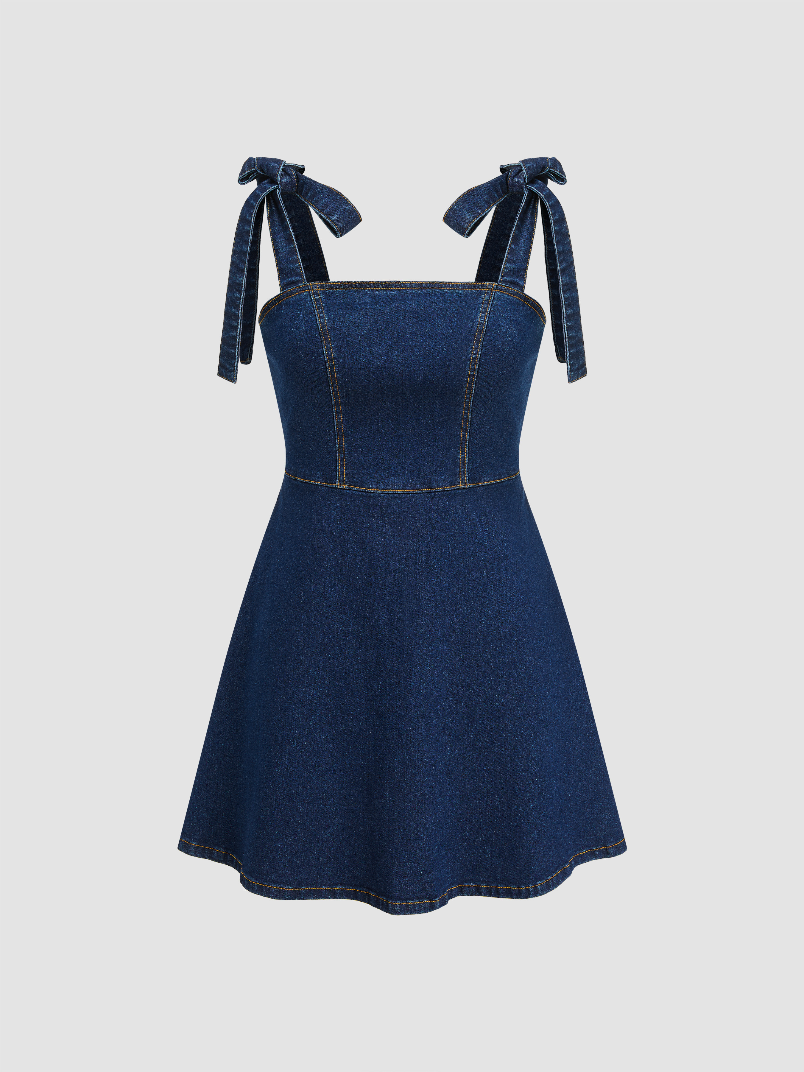 Denim Dress Denim Denim Solid Bowknot Zipper Mini Dress For School Daily Casual | Cider