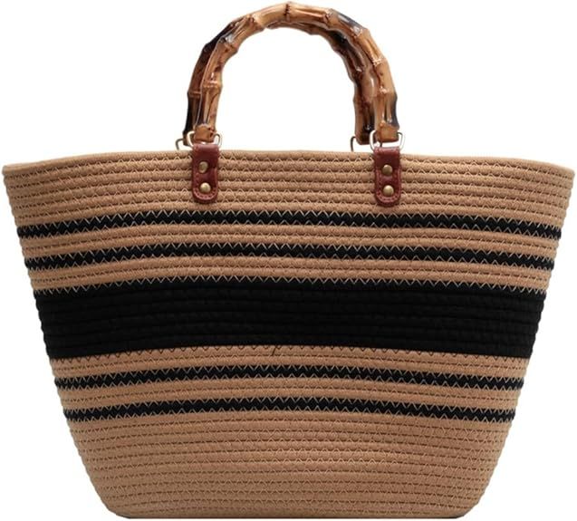 Women Large Woven Handles Beach Bag Straw Bag Tote Handmade Weaving Shoulder Bag Fashion Bag Hand... | Amazon (US)