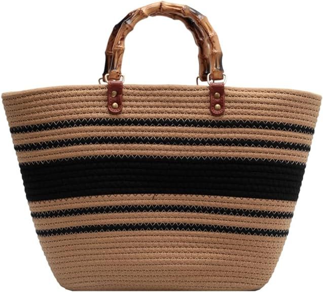 Women Large Woven Handles Beach Bag Straw Bag Tote Handmade Weaving Shoulder Bag Fashion Bag Hand... | Amazon (US)