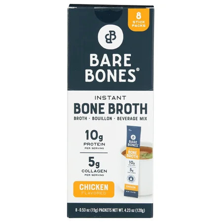 Bare Bones Instant Chicken Bone Broth Sticks, 10G Protein, 4.23 oz, 8 Count | Walmart (US)