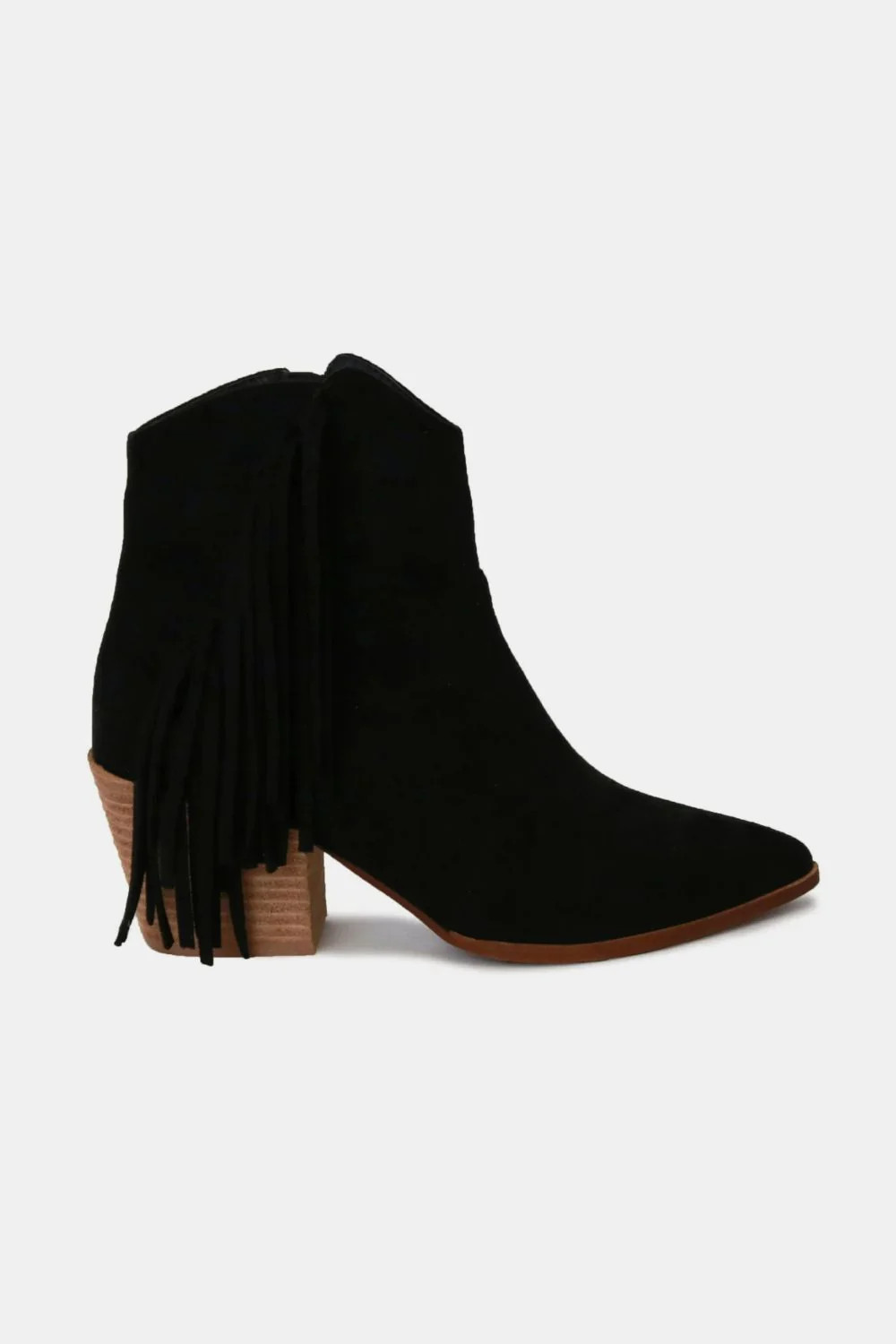 Beast Fashion Suede Fringe Point Toe Ankle Boots Black / 8.5 | Casual Chic Boutique