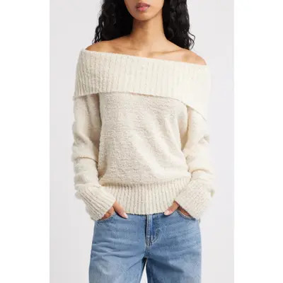 Princess Polly Parkley Bouclé Off-the-Shoulder Sweater in Cream at Nordstrom, Size Medium | Nordstrom