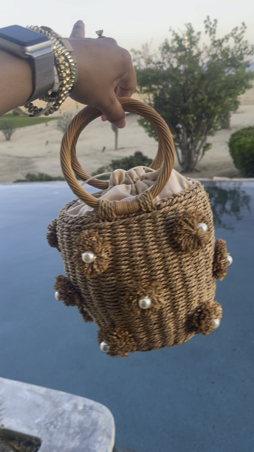 Zara Pearl Detail Basket Bag