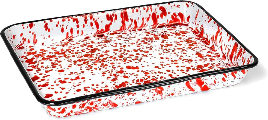 Red Co. 11" x 9" Enamelware Metal Classic 2 Quart Rectangular Serving Tray, Red Marble/Black Rim ... | Amazon (US)