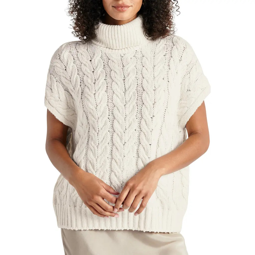 Splendid Abbott Short Sleeve Turtleneck Sweater in Snow Heather at Nordstrom, Size Medium | Nordstrom