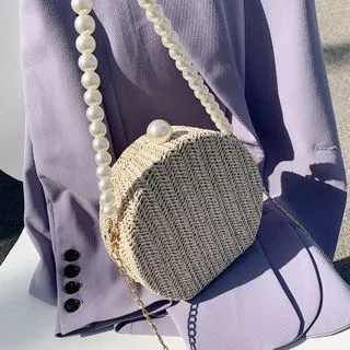 Faux Pearl Strap Woven Crossbody Bag | YesStyle Global