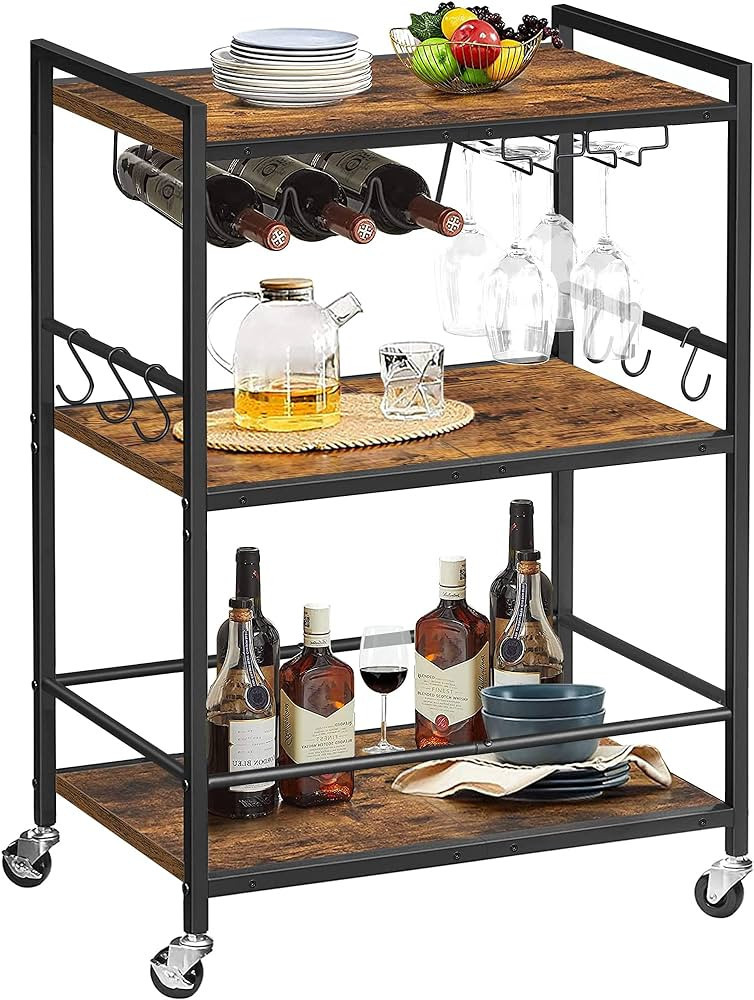 TUTOTAK Bar Cart, Serving Cart for Home, Microwave Cart, Drink Cart, Mobile Kitchen Shelf with Wi... | Amazon (US)