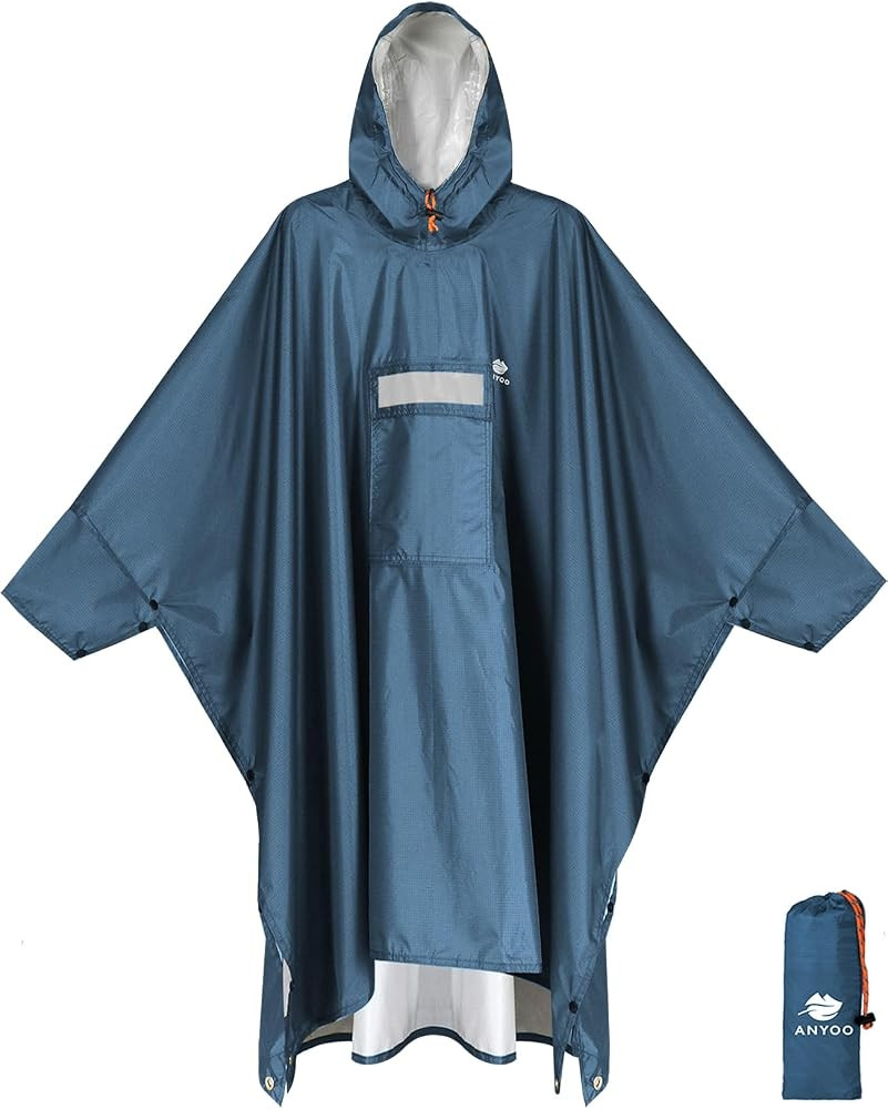 ANYOO Hooded Rain Poncho for Adult Waterproof Lightweight Raincoat | Amazon (US)