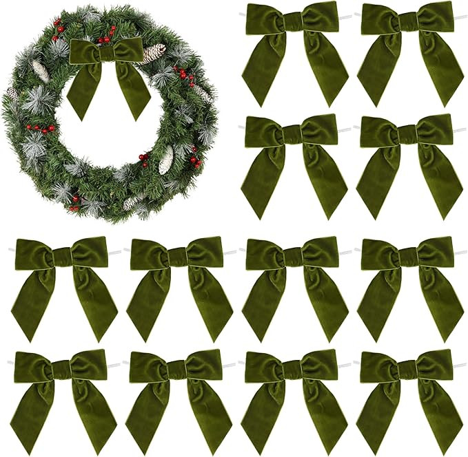 AIMUDI Moss Green Velvet Bows 4.5" Green Velvet Christmas Bows Premade Bows Green Twist Tie Bows ... | Amazon (US)