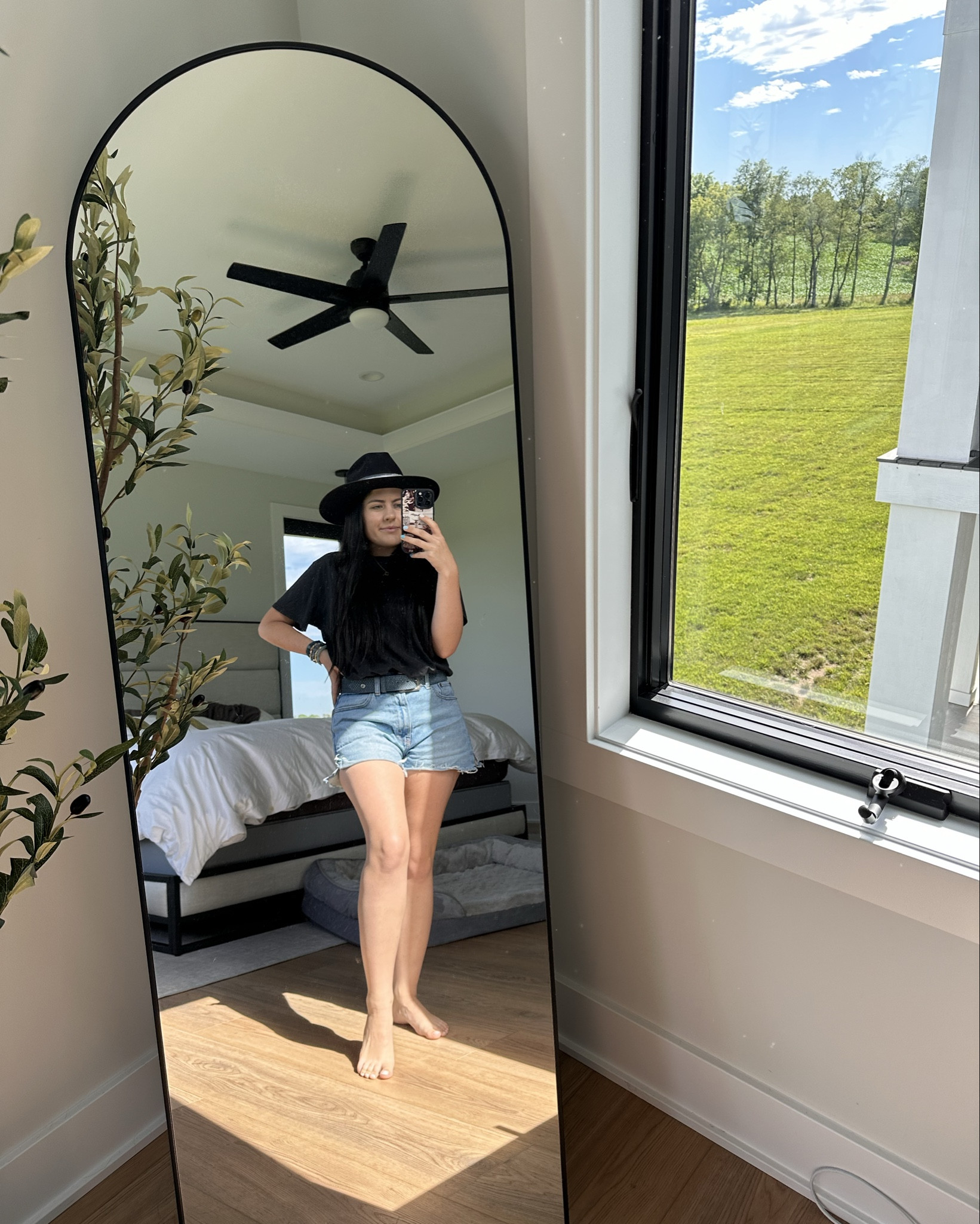 Cute day for a hat! This hat was custom made for me, but you can take any sun hat and pair it with some jean shorts and a black t. The tshirt is from lululemon and the shorts are from Abercrombie and Fitch. I added my gold jewelry and hair bands with black sandals to complete the look. 

Western outfit Inspo, summer outfit Inspo, cute outfit, 

#LTKStyleTip