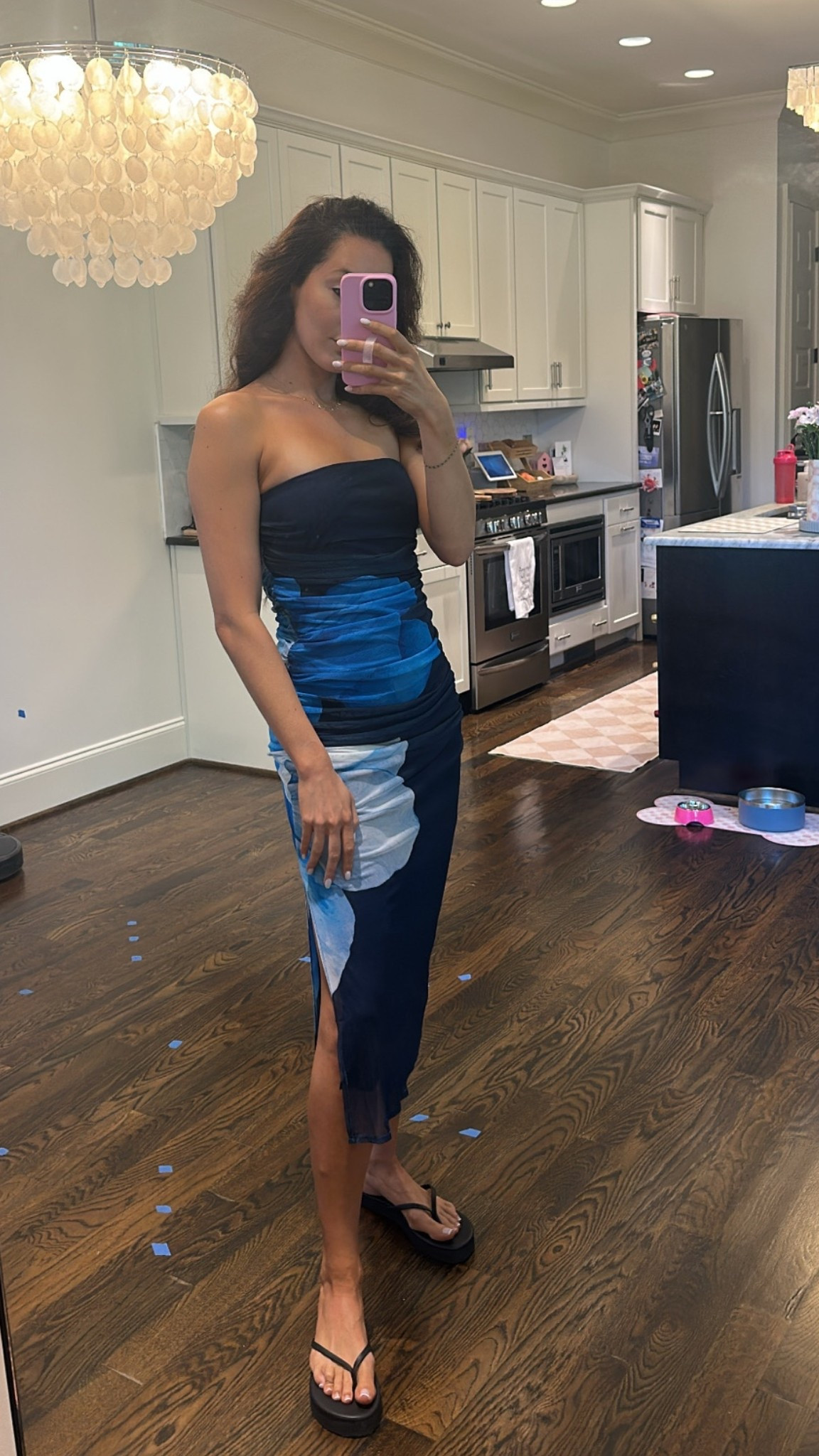 wedding guest dress
blue floral dress 
strapless dress

#LTKWedding