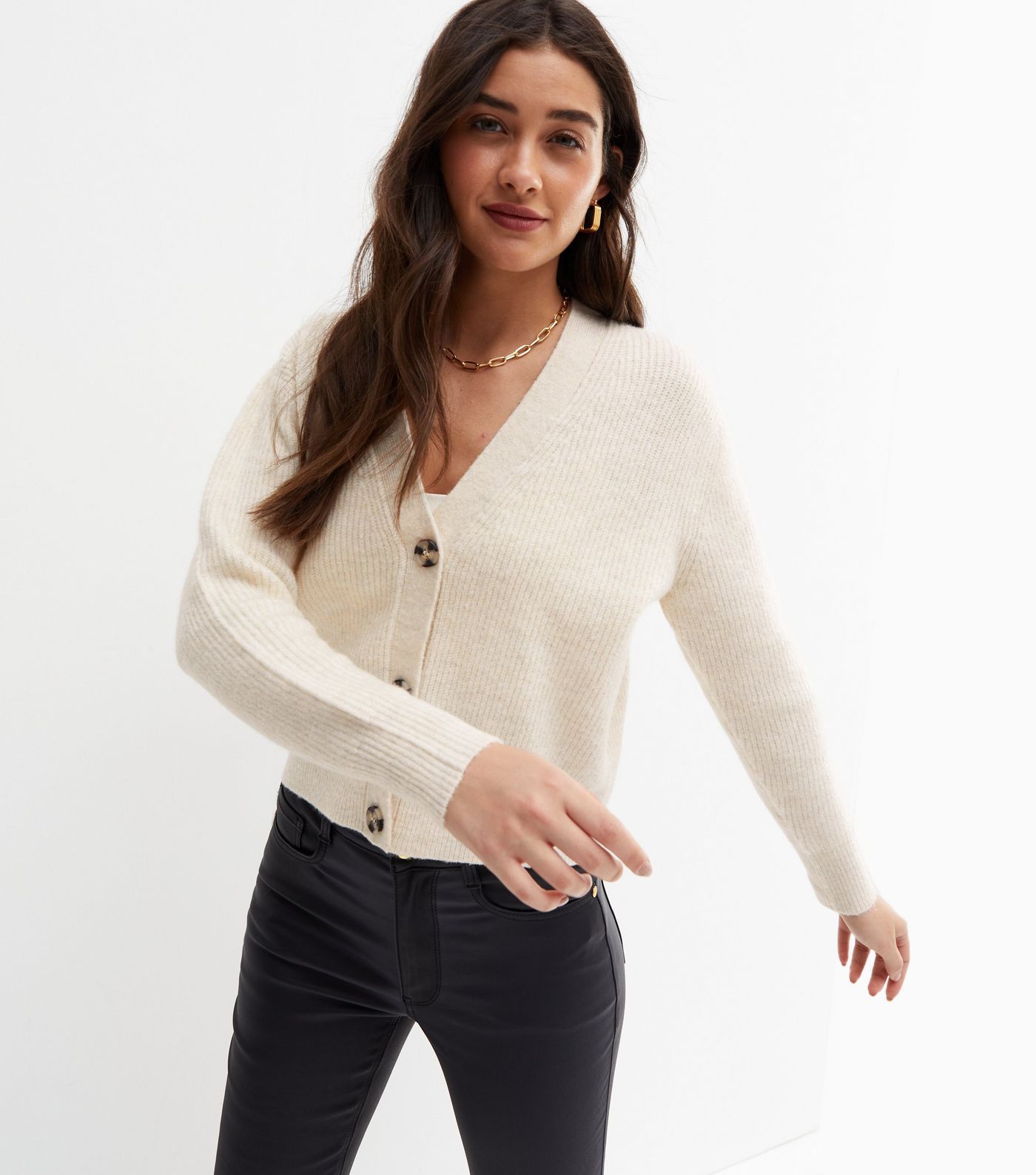 Cream Ribbed Knit Button Cardigan
						
						Add to Saved Items
						Remove from Saved Items | New Look (UK)