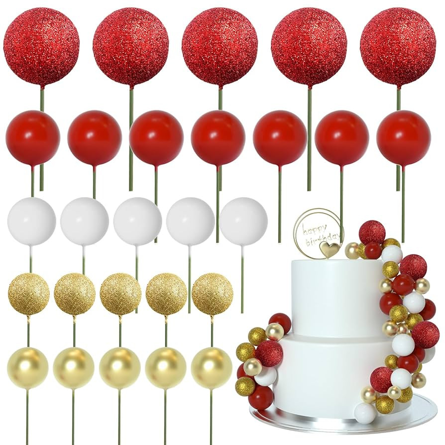 ASTARON 50 Pcs Ball Cake Topper Sticks Mini Balloons for Cake Decorating Supplies Foam Balls Cake... | Amazon (UK)