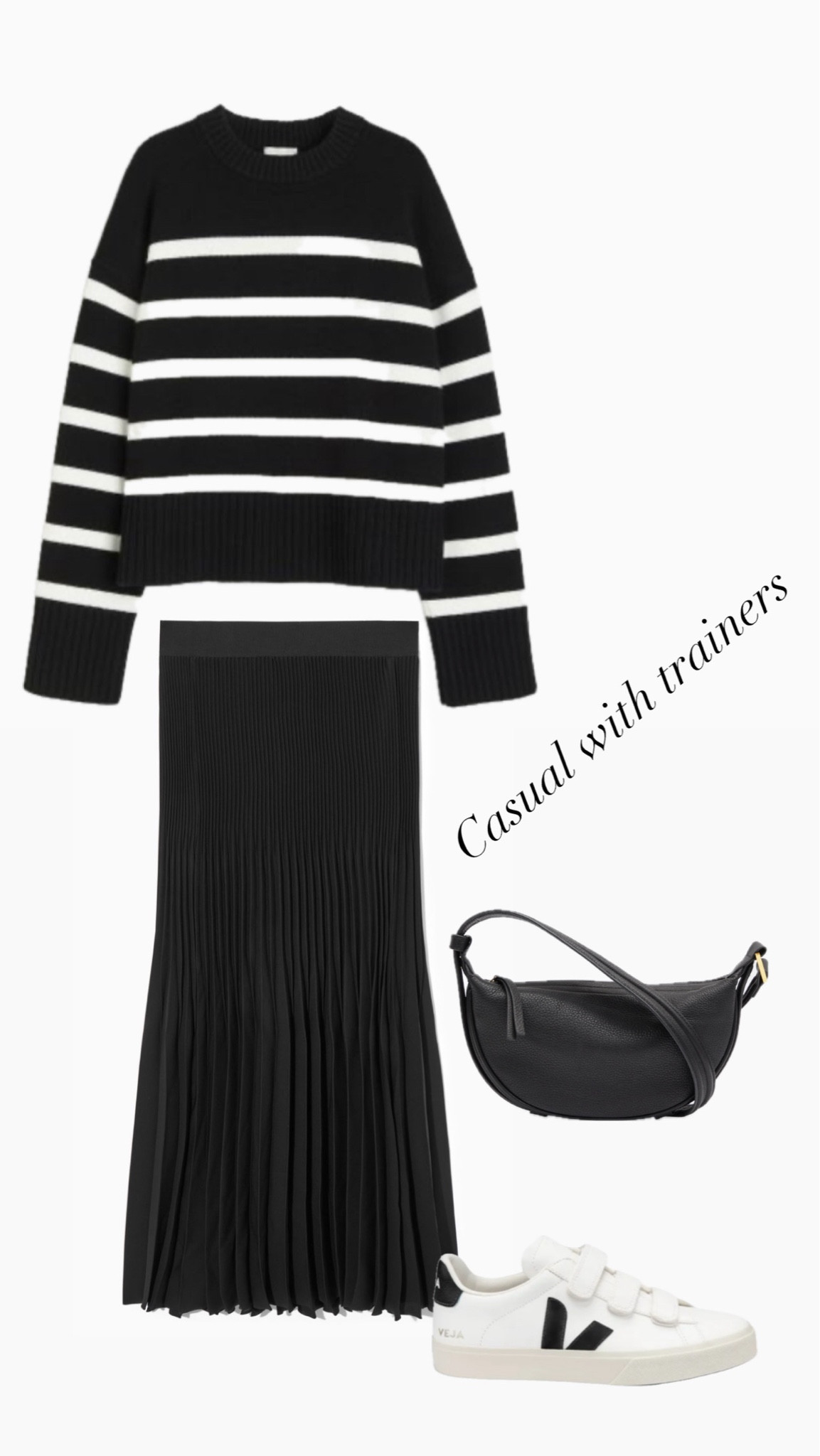 Pleated skirt m
Trainer
Striped jumper 