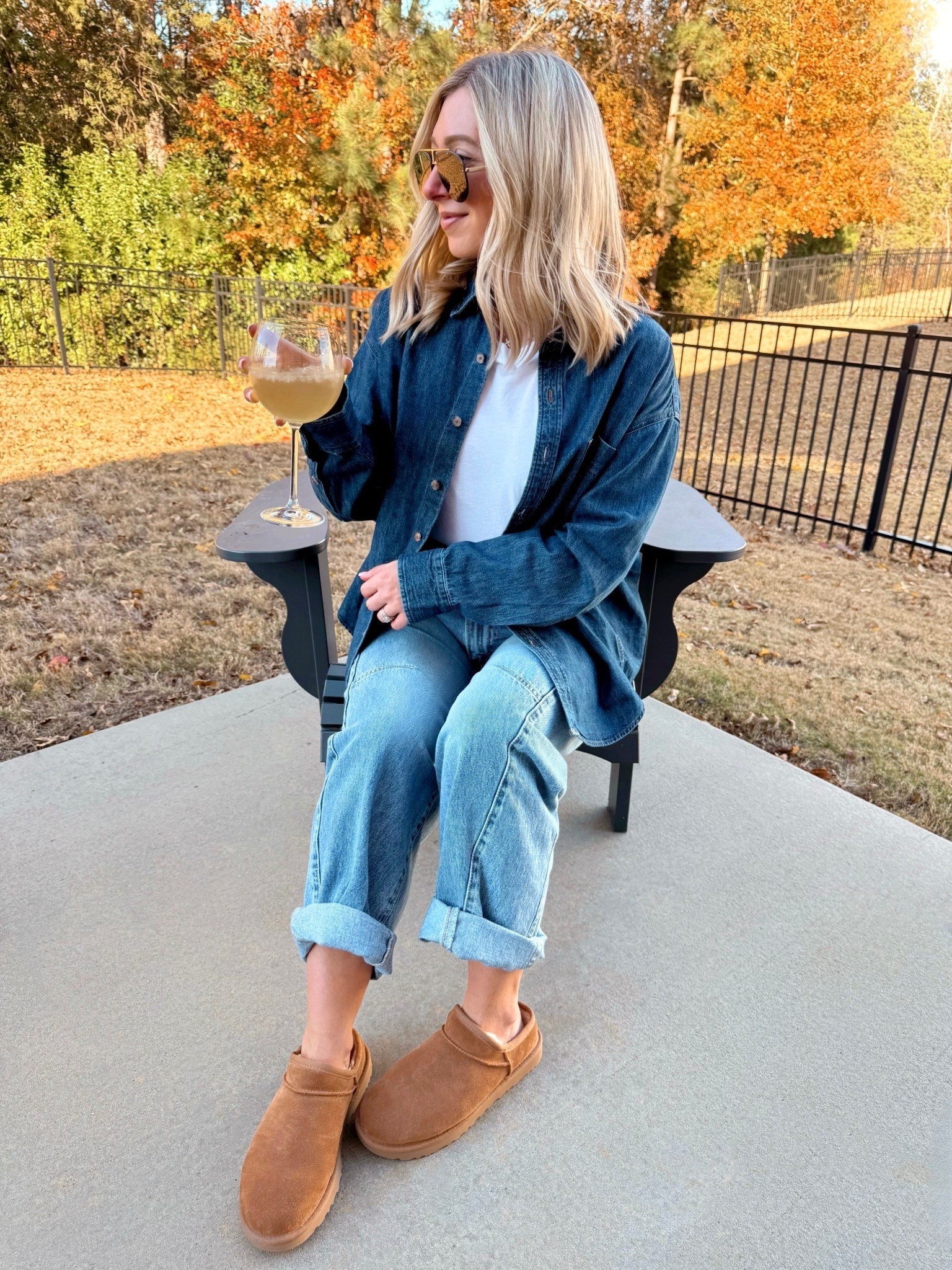 Denim on denim in my favorite Fall basics 💙 Jeans run TTS, denim shirt runs big (wearing size XS —Wash: 
Bleu In The Dark), size up if between sizes in the Uggs!

Fall fashion, denim on denim, casual outfits 

#LTKHoliday #LTKCyberWeek #LTKGiftGuide