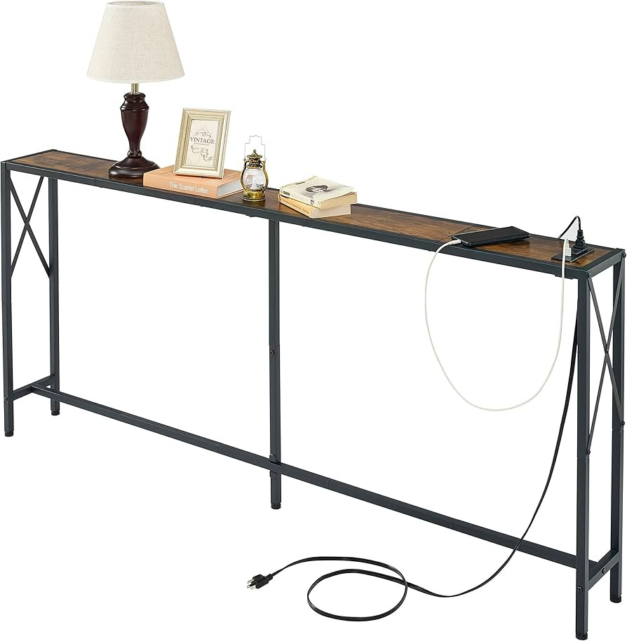Console Table with 2 AC Oulets & 2 USB Ports, Narrow Sofa Table, Entryway Table, Industrial Sofa ... | Amazon (US)