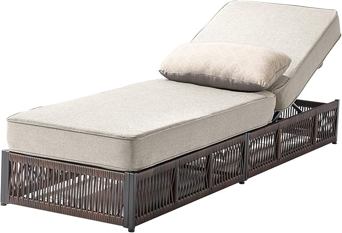 Luxury Outdoor Chaise Lounge with 5 Inch Thickened Cushions - 1 Set High Back Brown Wicker Patio ... | Amazon (US)