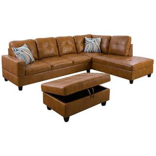 Living-3-Piece-Brown-Faux Leather-6 Seats-L-Shaped-Right Facing-Sectionals | The Home Depot