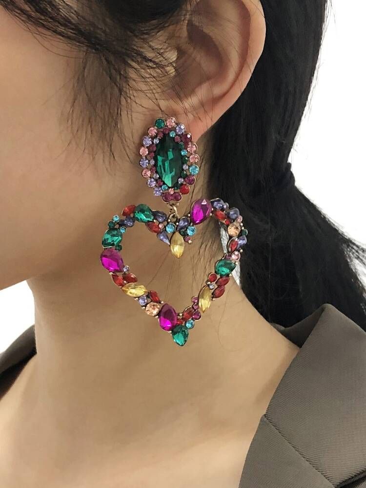 Random Rhinestone Heart Drop Earrings | SHEIN